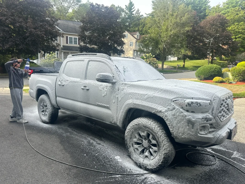 Toyota Tacoma auto detailing foam cannon pre-wash in Stoneham MA
