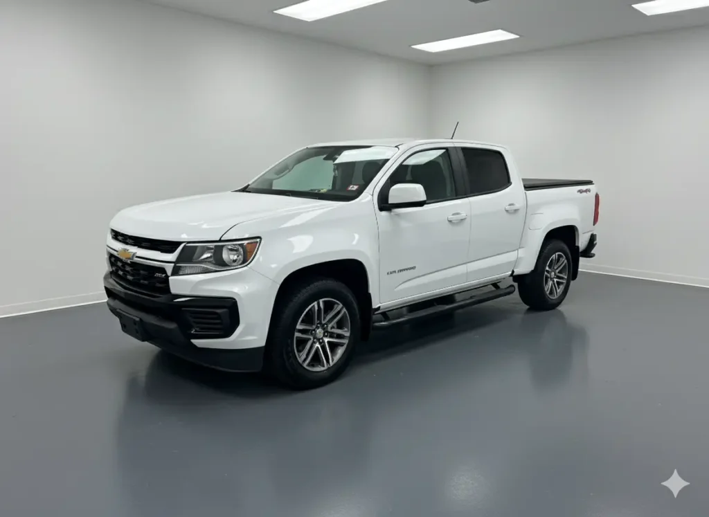 White 2021 Chevy Colorado with ceramic coating and restored trim – Stoneham MA