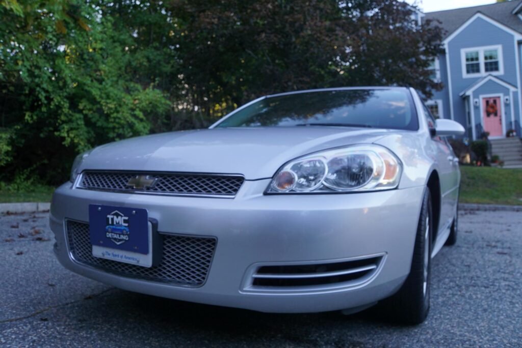 Chevy Impala Transformation (Part 2): Polishing & Paint Correction 8 Chevy Impala front angle after paint correction showing crisp reflections