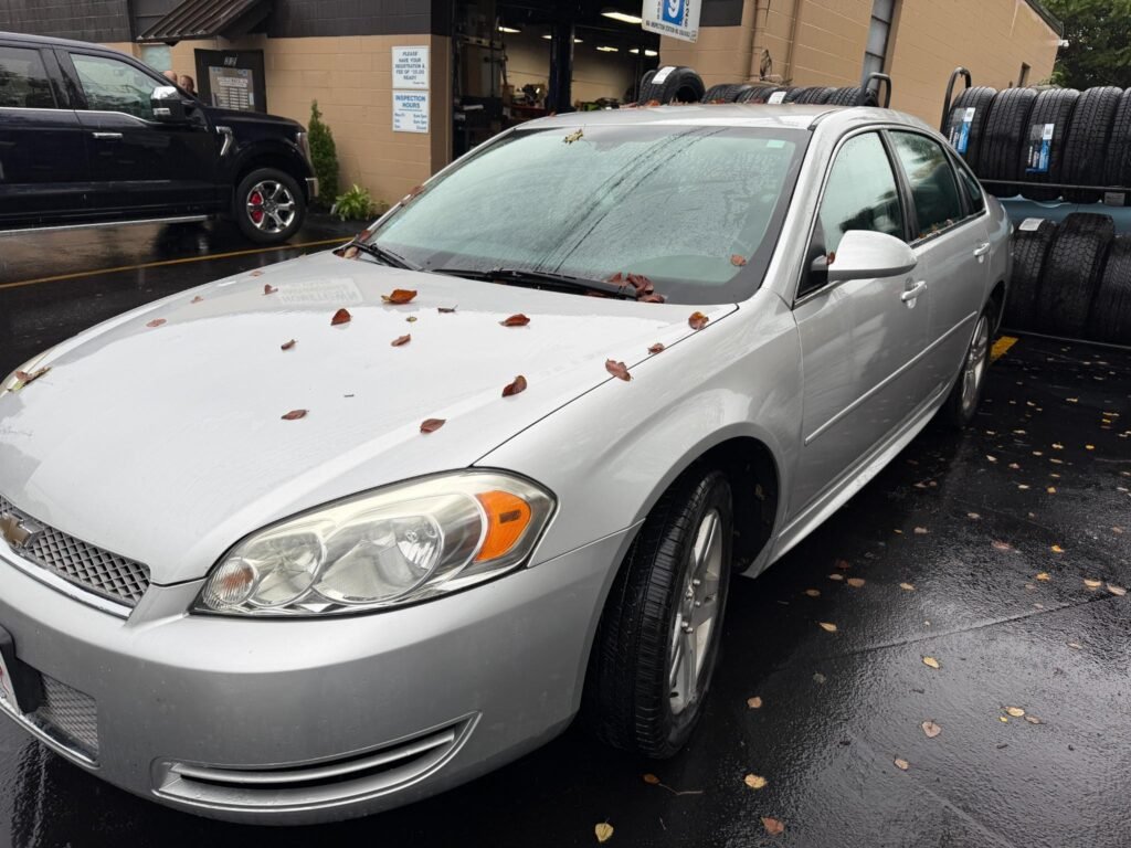 Chevy Impala Transformation (Part 2): Polishing & Paint Correction 2 Chevy Impala hood covered in leaves and grime before polishing in Stoneham MA