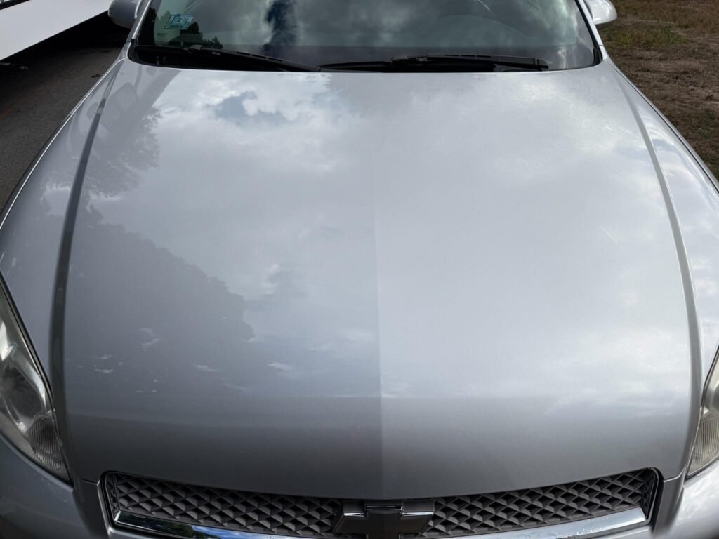 Chevy Impala Transformation (Part 2): Polishing & Paint Correction 5 hevy Impala hood 50/50 paint correction showing polished vs dull surface