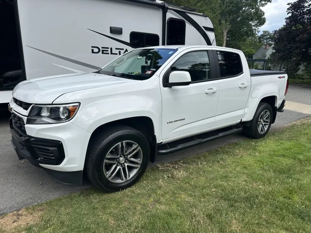 White Chevy Colorado after ceramic coating with enhanced gloss